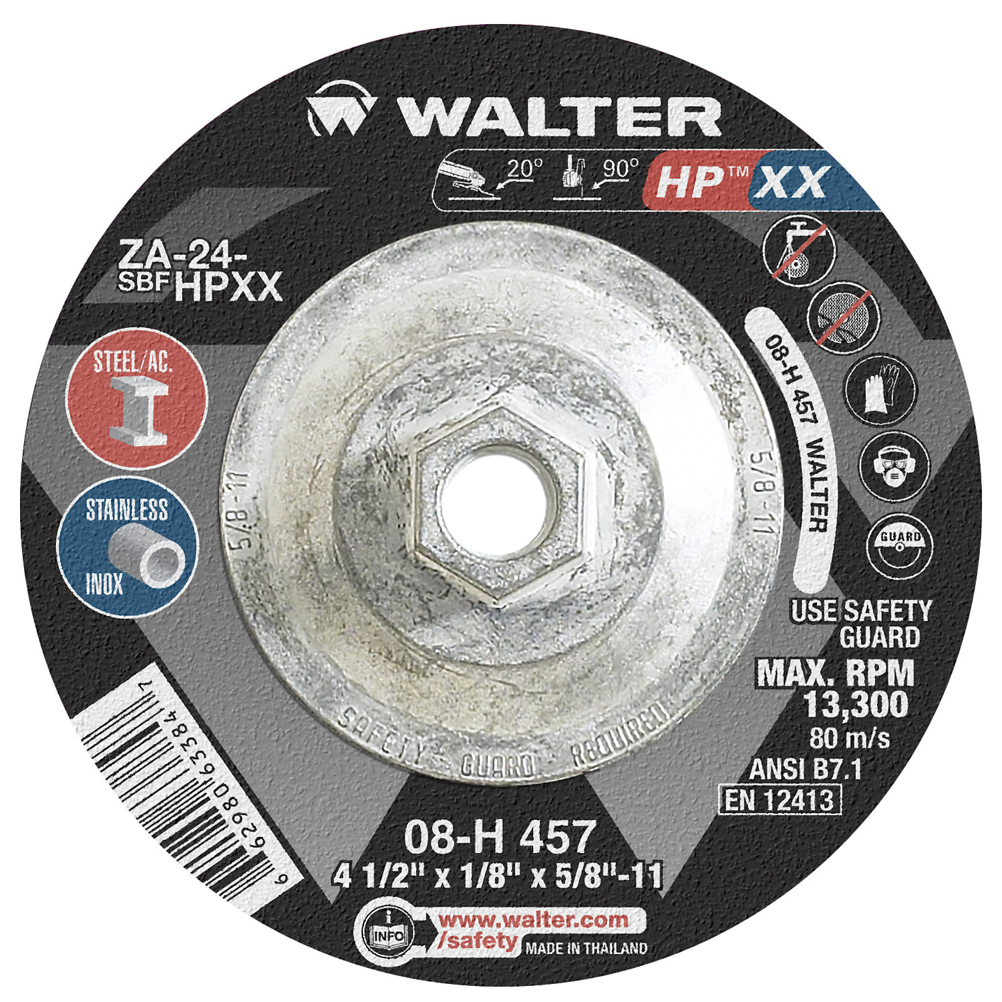 Walter HP XX Angle Grinder Grinding Wheels — 4 1/2in. x 1/8in. x 5/8-11 T27, Pack of 10, Model# 08H457